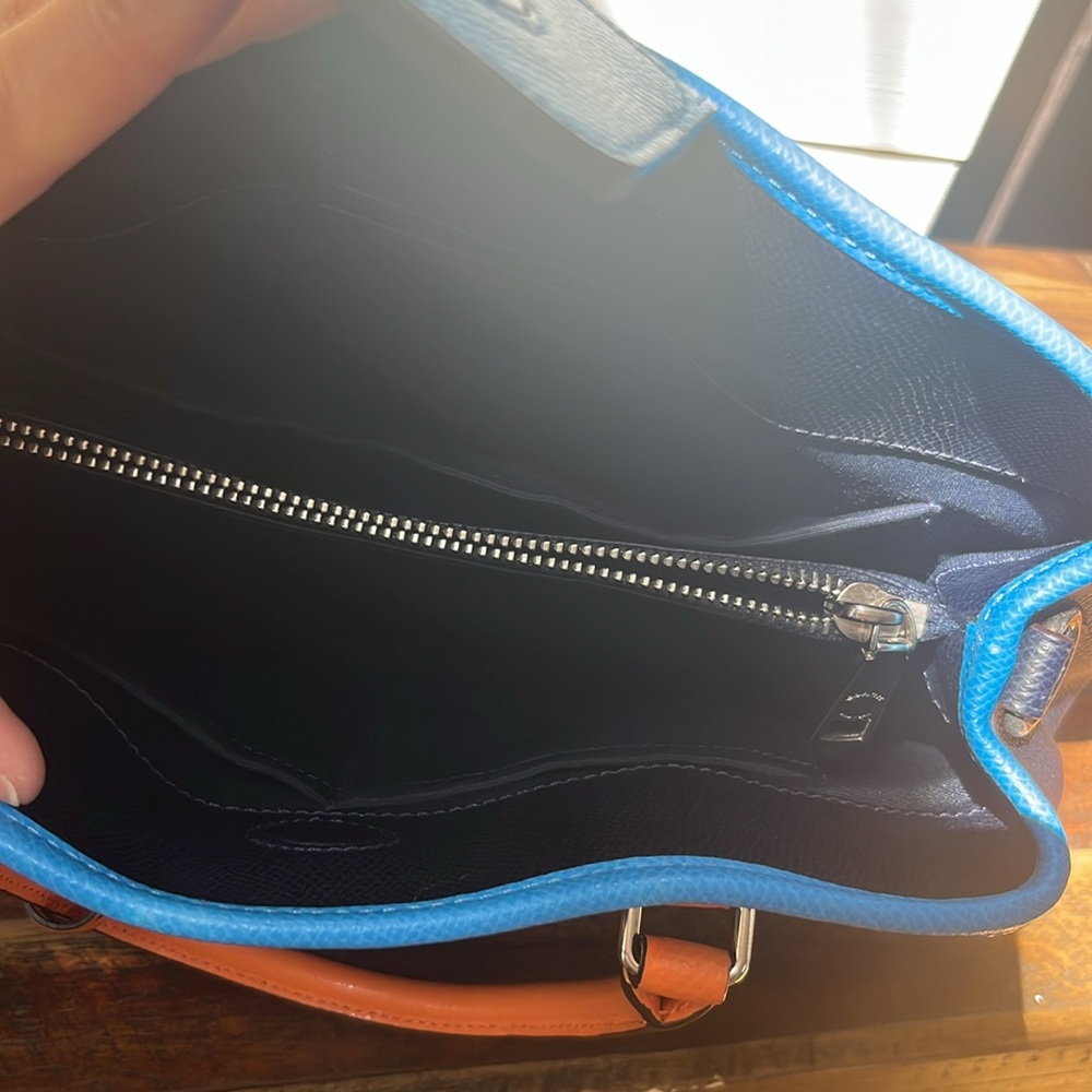 Coach Bright Blue Leather Tote with Orange Trim and Black Sides - Picture 5 of 15